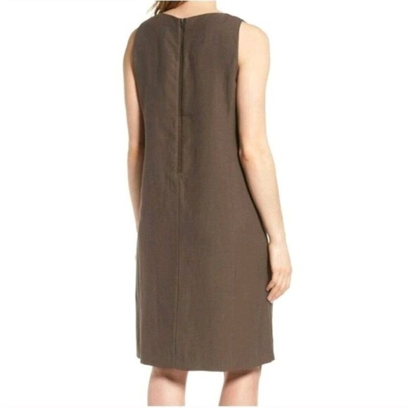 Eileen Fisher Linen Tencel Sleeveless Brown Drapey Scoop Shift Dress S Small - Picture 12 of 13